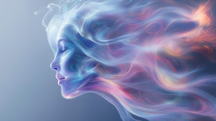 Surreal profile of woman with vibrant flowing hair light and energy abstract concept