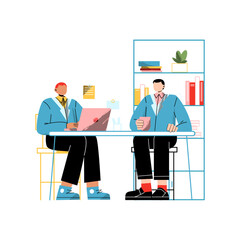 2 male employees are discussing work illustration