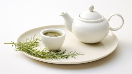 cup hemp tea on white