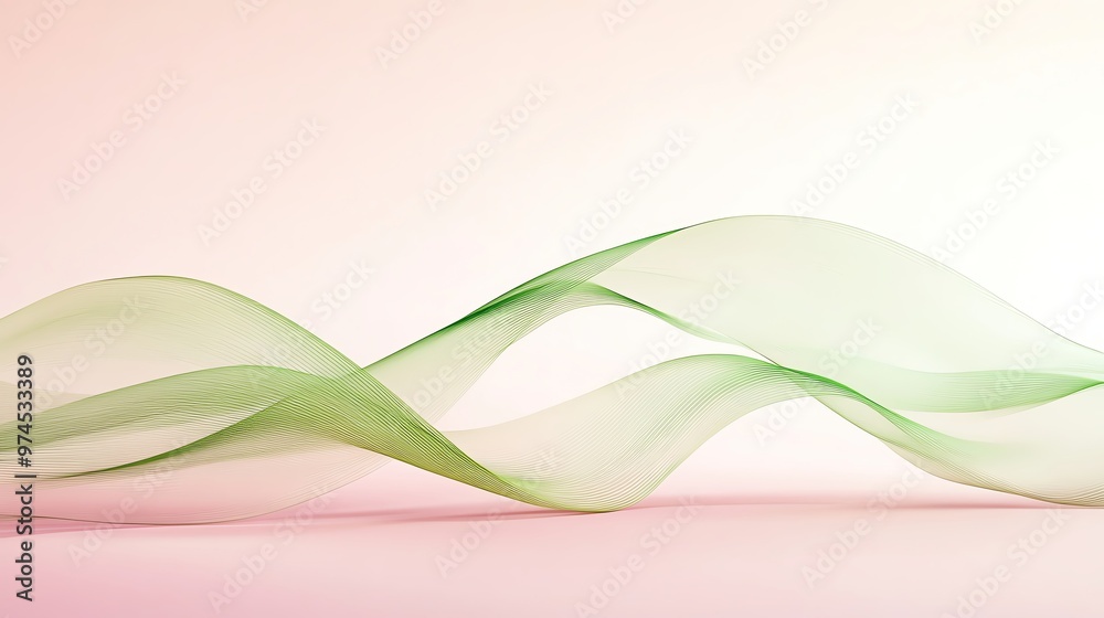 Poster delicate green wave patterns on a soft gradient background, symbolizing fluidity and tranquility in 