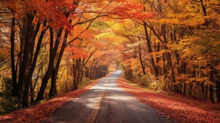 orange fall leaves road