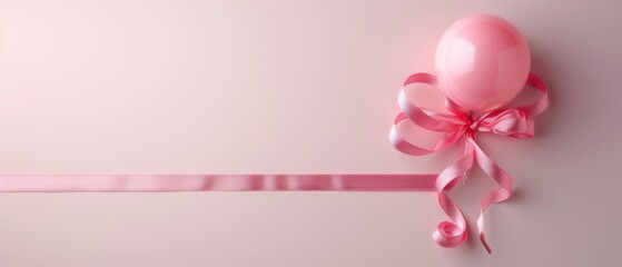 Pink balloon adorned with a satin ribbon on a soft pastel background, perfect for celebrations or feminine-themed events, evoking joy and elegance.