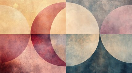 Intricate geometric pattern in soft pastel hues, layered with subtle textures, forming a balanced and soothing abstract composition.