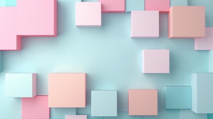 Pastel geometric blocks arranged artistically on a soft blue background create a vibrant and playful aesthetic, perfect for modern design elements and decor.