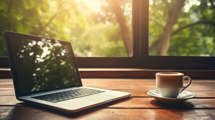 Fototapeta premium window laptop work coffee