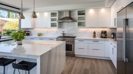 sleek kitchen white cabinets