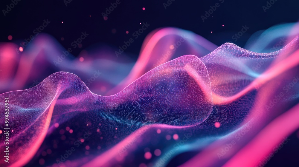 Poster digital rendering of geometric shapes in motion, with a sense of fluidity and dynamic flow