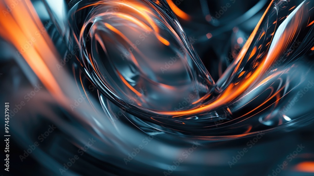 Poster digital rendering of geometric shapes in motion, with a sense of fluidity and dynamic flow