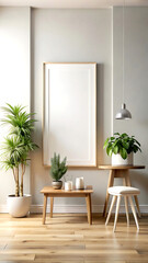Contemporary empty home interior, wall mockup, 3d render, white Mock up, frame