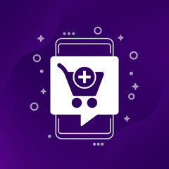 add to order icon with shopping cart and phone, vector