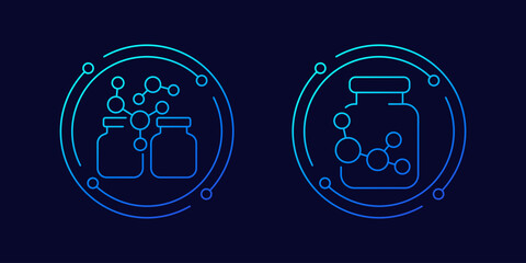 bottle of chemicals icons, linear design