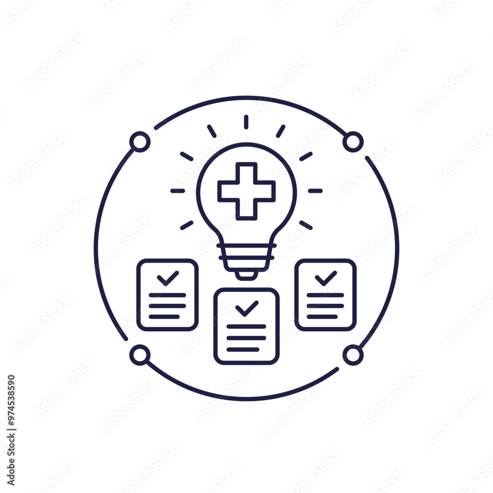 Sticker health tips icon with lamp, line vector