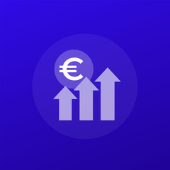 income growth icon with euro, transparent design