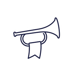 trumpet with ribbon, fanfare icon on white, line vector