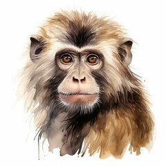 Fototapeta premium Chimpanzee Watercolor Portrait: A captivating watercolor portrait of a chimpanzee, rendered with incredible detail and realism. The animal's intelligent eyes gaze directly at the viewer, evoking a sen