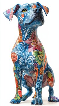Unique Furless Blue Dog with Colorful Tattoo Design