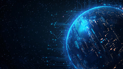 Obraz premium The earth is evolving into a digital global network of technology and data
