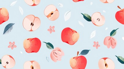 Seamless repetitive pattern background of fresh ripe apple for fabric design