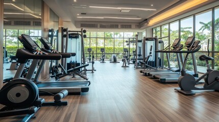 Modern fitness gym with advanced workout equipment, clean interiors, and a motivational atmosphere