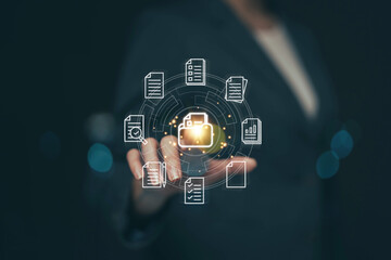 Document Management System (DMS), online documentation database and process automation to efficiently manage files, knowledge and documentation in enterprise with ERP. Corporate business technology.