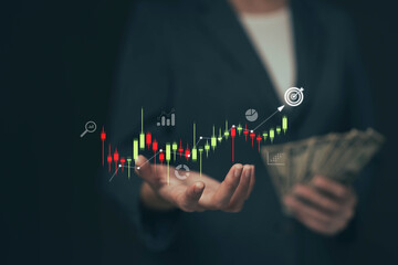 Stock chart in the hands of a businessman. Trading the currency in the stock market..