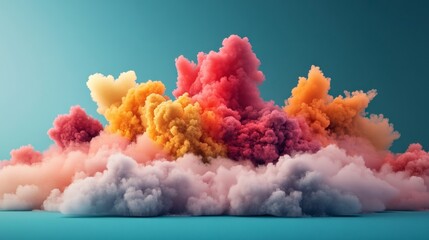 A vibrant explosion of colorful smoke clouds, showcasing a blend of pink, yellow, and blue hues against a soft background.