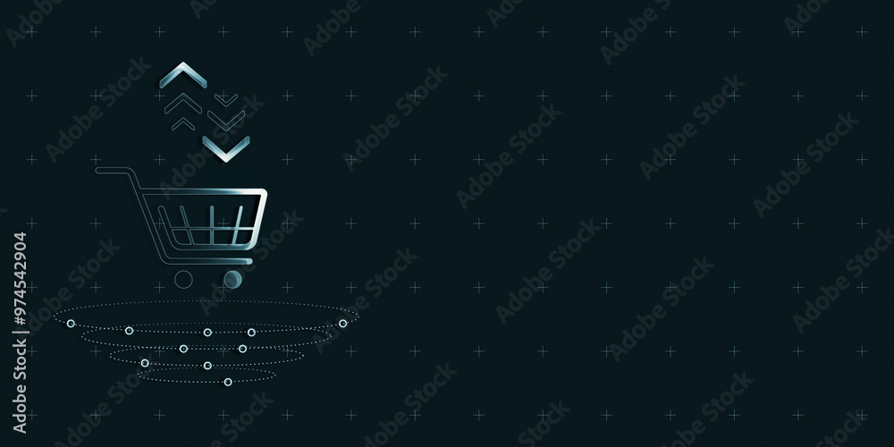 Aufkleber Shopping cart icon with arrows on digital grid background. 3D Rendering