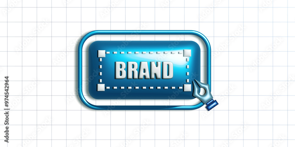 Aufkleber design tool icon representing branding on grid background. 3d rendering