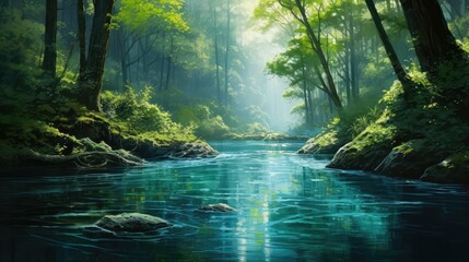 Naklejka premium forest water blue