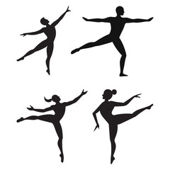Male and Female gymnast silhouette vector art, set of ballerina flexible pose.