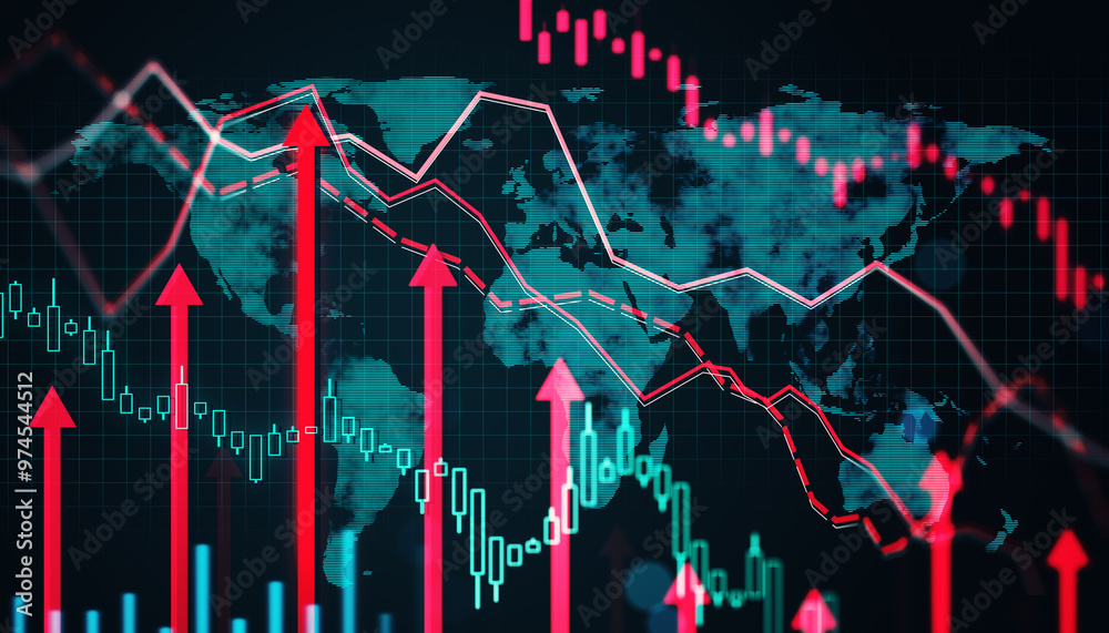 Aufkleber Financial Trading Graphs and Charts on Digital Display. 3D Rendering