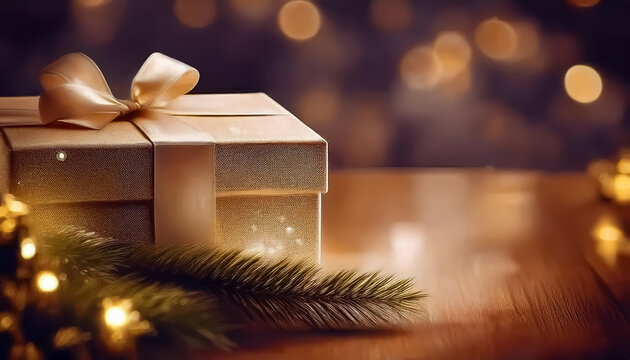 Christmas gift box, warm atmosphere, free space for text