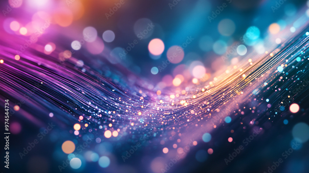 Aufkleber Abstract background with shimmering light trails flowing in a wavy pattern and sparkling particles