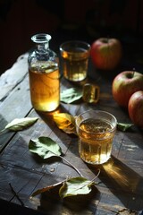 Fresh apple juice cider in glass with apple fruit