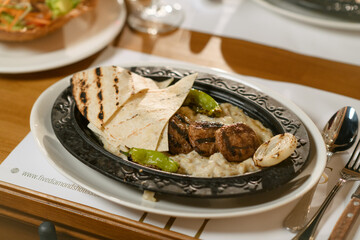 Grilled Meatballs with Flatbread and Vegetables