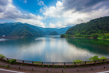 Autumn in lake Okutama, Japan