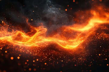Fototapeta premium dramatic fire border with intense orange flames glowing embers and billowing smoke against deep black background creating mesmerizing heat effect