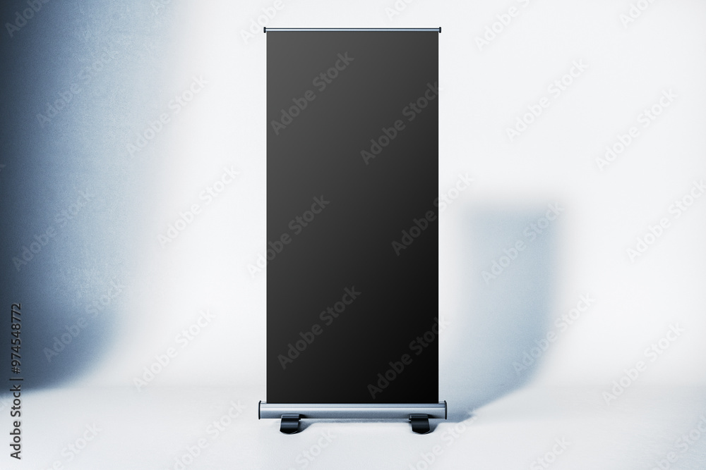 Poster Black roll-up banner mockup on gradient background. 3D Rendering