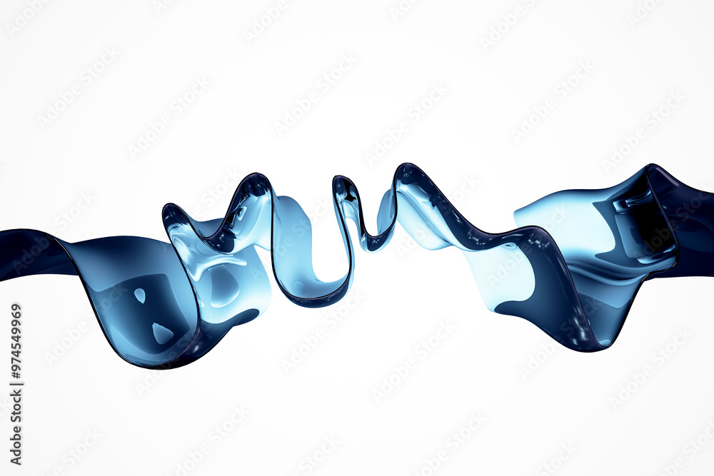 Aufkleber Blue abstract ribbon-like wave with a glossy texture on a white background. Concept of fluidity and modern design. 3D Rendering