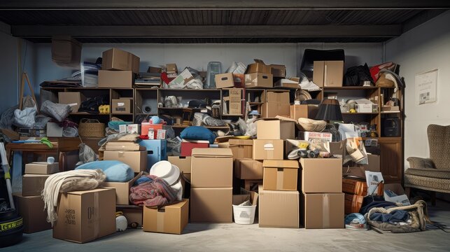 garage boxes of junk