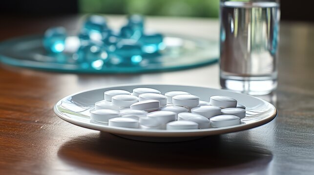 glass pills on table