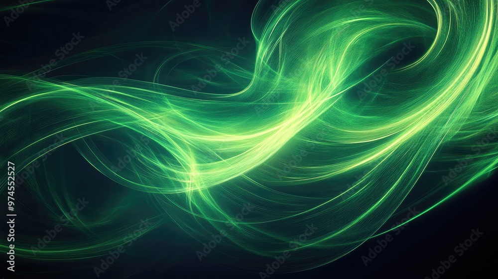 Poster a mesmerizing swirl of green light creating an abstract and dynamic atmosphere, perfect for backgrou
