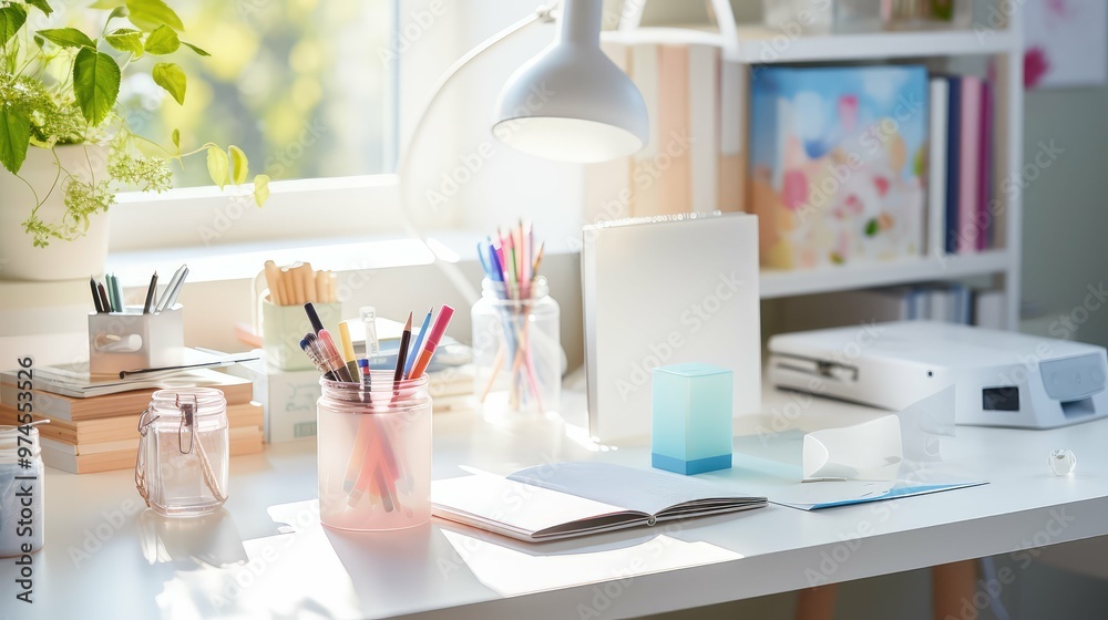 Sticker pens white desk photo