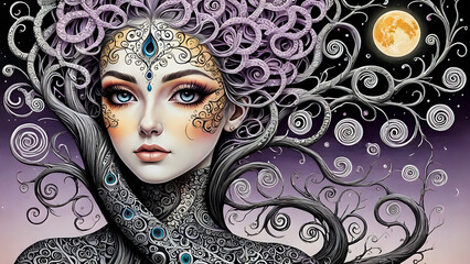 Abstraktion Grazia und Pfau 16х9. Hintergrund für das Design 4.