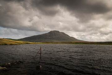 A summer HDR image of Eaval, Eabhal, across loch nighe near the end of road sculpture "Sanctuary", North Uist, Outer Hebrides, Scotland. © espy3008