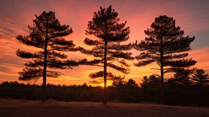 vibrant three pine trees
