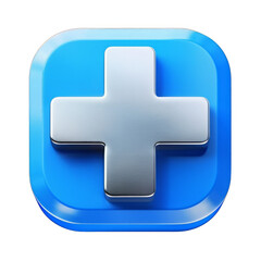 Obraz premium 3D Blue Square Button with Silver Plus Symbol