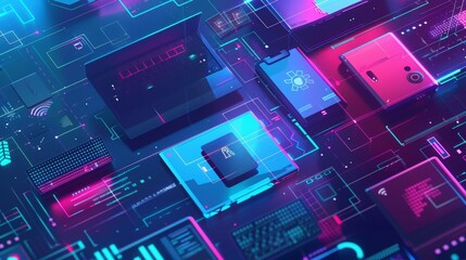 Futuristic Technology Interface with Neon Lights