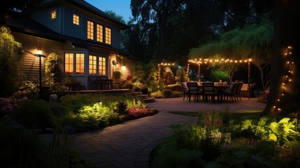 Naklejka premium illuminated landscape lighting house