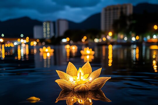Loy Krathong promoting Eco-Friendly Krathongs, encouraging the use of biodegradable materials to protect waterways